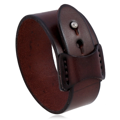 Bracelet En Cuir Large Avec Boucle En Alliage Style Punk Rétro Bracelet En Cuir De Vache Pour Hommes Bijoux Ajustables Vintage