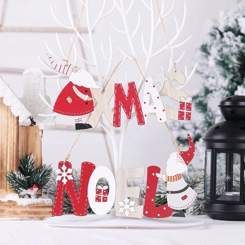 Weihnachts Holz Anhänger Weihnachtsmann XMAS NOEL Buchstaben Schild Haus Baum Deko Rustikales Festgeschenk