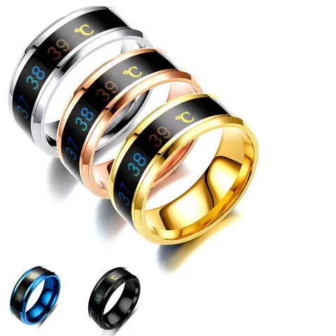 Smart Temperature Sensitive Ring Stainless Steel Numeric Temperature Display Color Changing Finger Ring Men Women Jewelry
