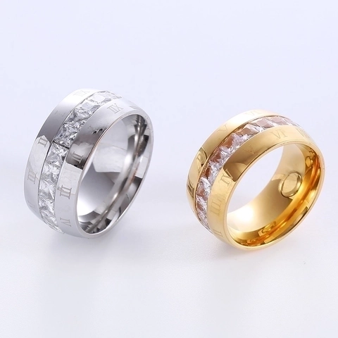 Anillo De Banda Con Números Romanos Acero Inoxidable Circón Incrustado Joyería De Moda Para Mujeres Estilo De Lujo