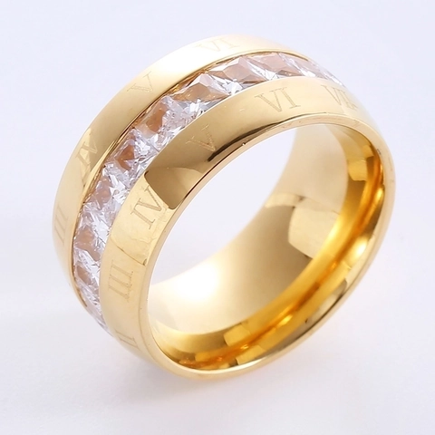 Anillo De Banda Con Números Romanos Acero Inoxidable Circón Incrustado Joyería De Moda Para Mujeres Estilo De Lujo
