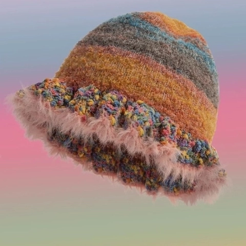 Vintage Bunter Gestreifter Gestrickter Fischerhut Mit Plüsch Kunstpelzbesatz Warmer Winter Fischerkappe Für Damen Zubehör