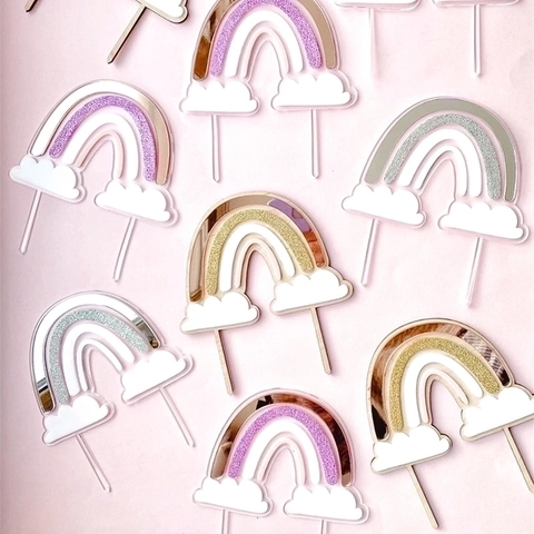 Acrylic Rainbow Cloud Cake Topper Glitter Mirror Decoration For Kids Birthday Party Baby Shower Ins Style