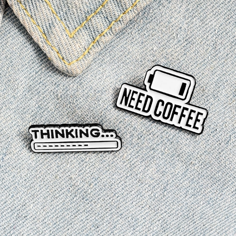 Creative Enamel Brooch Pins Alloy Thinking Progress Bar Battery Need Coffee Design Jacket Backpack Accessories Unisex