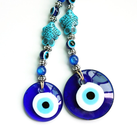 Ornamento Sospeso Malocchio Blu Amuleto Nazar In Vetro Con Perline Di Pesce Per Decorazione Parete Casa Auto Stile Turco