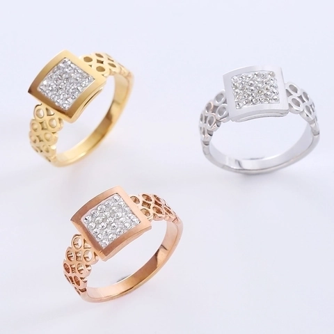 Mode Edelstahl Quadratisch Eingelegt Strass Ring Für Damen Hohl Geometrisch Minimalistisch Elegant Pendeln Finger Schmuck Geschenk