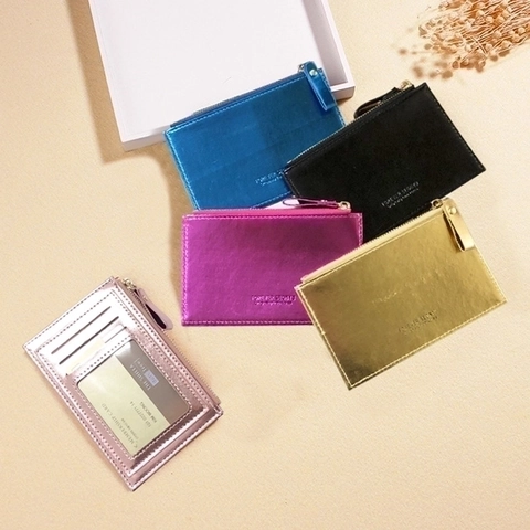 Portamonete Donna Sottile In Pelle PU Slot Per Carte Finestra ID Chiusura Lampo Piccolo Portafoglio Stile Coreano