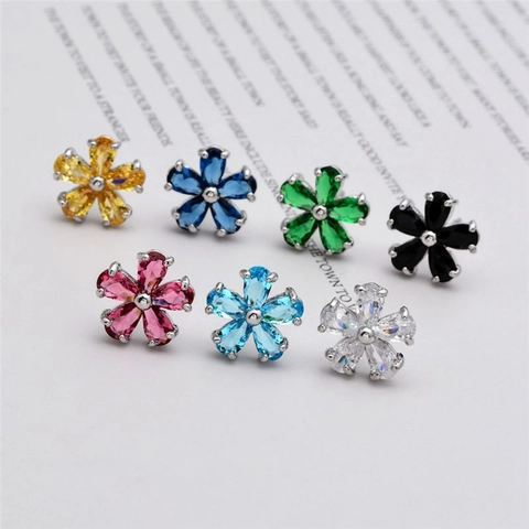 Pendientes De Botón De Flor Cobre Rodiado AAA Circonita Pétalos Gota De Agua Simple Elegante Joyería Dulce Regalo Para Mujer