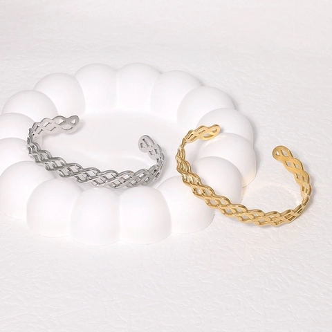 Holle Rooster Open Armband 304 Roestvrij Staal Geometrische Geweven Verstelbare Armband Niche Ontwerp Voor Vrouwen