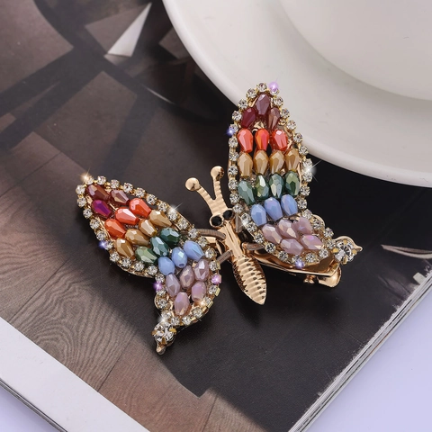 Fermaglio Per Capelli Farfalla Mobile Strass Perla Artificial Lega Dorata Elegante Accessorio Per Capelli Da Donna