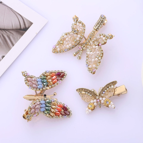 Fermaglio Per Capelli Farfalla Mobile Strass Perla Artificial Lega Dorata Elegante Accessorio Per Capelli Da Donna