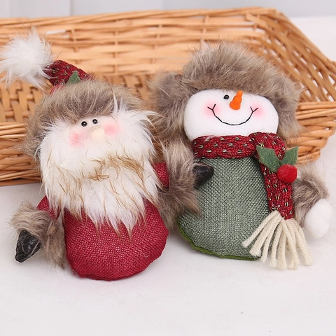 Christmas Plush Hanging Ornaments Santa Claus Snowman Burlap Knit Fabric Festive Decoration For Tree Home Window
