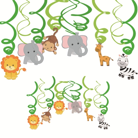 Decorazioni Festa Compleanno Animali Della Giungla Carta Leone Elefante Banner Spirali Appese Topper Torta Bambini