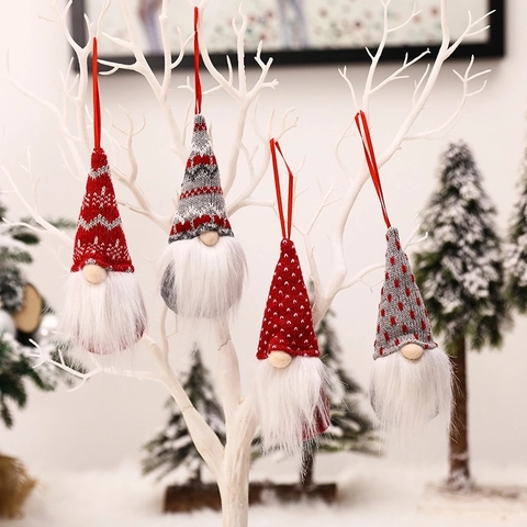 Ornamenti Natalizi in Maglia Nordica Gnomo Fatti a Mano Peluche Babbo Natale senza Volto Decorazione da Appendere per Albero di Natale Finestra Casa
