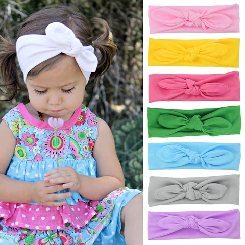 Baby Headbands Soft Elastic Knotted Bow Hair Bands Rabbit Ear Turban For Infants Toddlers Kids Solid Color Cute