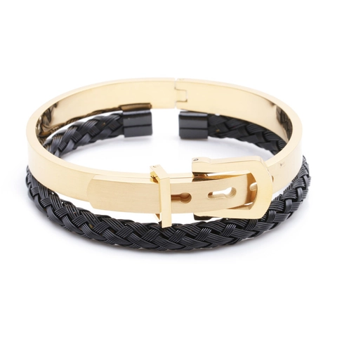 Men Stainless Steel Bracelet Roman Numeral Woven Cable Cuff And Belt Buckle Fashion Bangle Jewelry Accessories