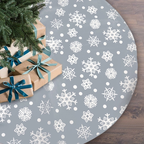 Falda De Árbol De Navidad Gris Tela No Tejida Redonda Patrón De Copo De Nieve Blanco Decoración Festiva