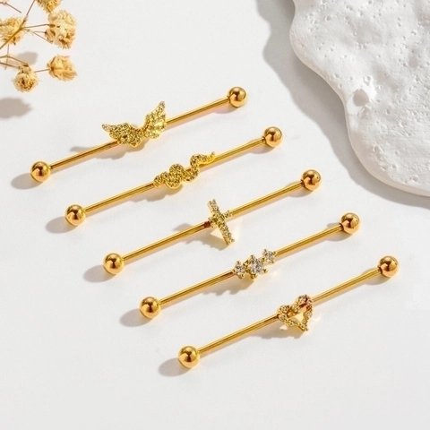 Orecchini Barbell Industriale Acciaio Inossidabile Rame Zircone Cuore Croce Serpente Piercing Cartilagine Donna
