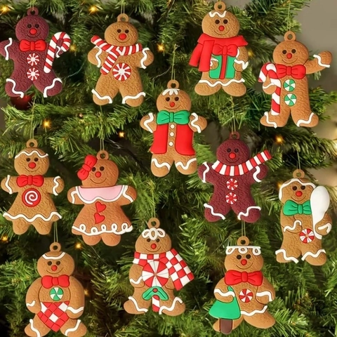 Christmas Tree Ornaments Gingerbread Man Hanging Decorations PVC Soft Rubber Festive Holiday Party Decor Cartoon Cute