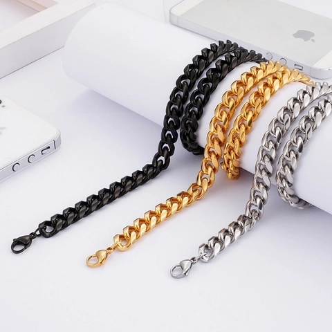 Collar Y Pulsera De Cadena Cubana Para Hombre De Acero Inoxidable Joyería Hip Hop Punk Estilo Minimalista