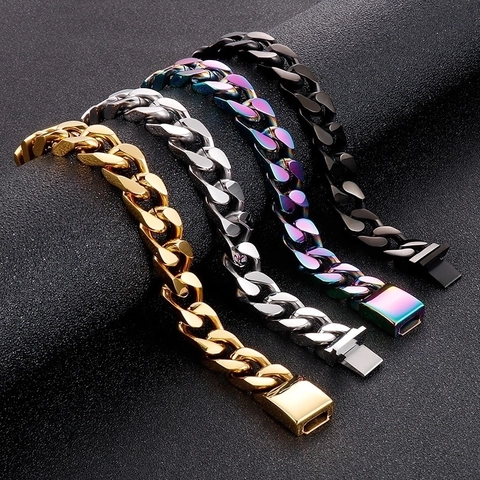 Bracciale A Catena Cubana Da Uomo In Acciaio Inossidabile Lucido Gioielli Hip Hop Stile Street Con Chiusura A Scatola