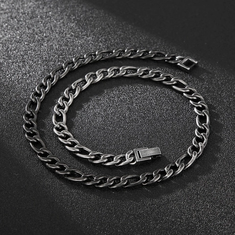 Men Stainless Steel Cuban Chain Necklace Hip Hop Streetwear Retro Vintage Oxidized Figaro Link Jewelry