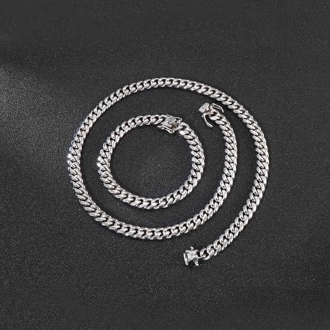 Set Di Gioielli Con Collana E Bracciale A Catena Cubana In Acciaio Inossidabile Spazzolato Lucido Hip Hop Per Uomo
