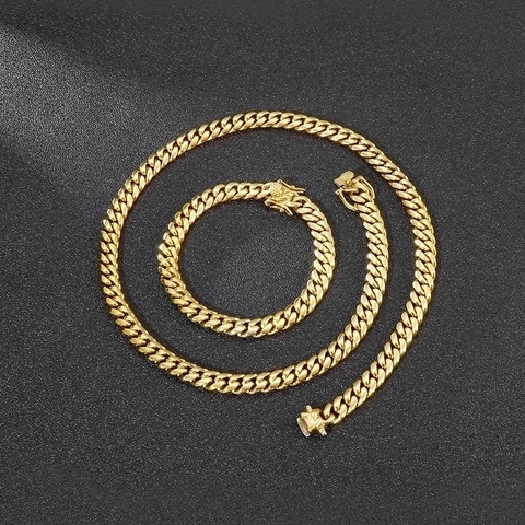 Men Cuban Link Necklace And Bracelet 316L Stainless Steel Polished Matte Double Sided Hip Hop Fashion Jewelry