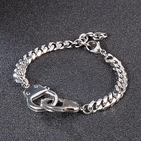 Bracciale A Catena Manette Acciaio Inossidabile Maglia Cubana Intrecciata Gioielli Di Moda Per Uomo Stile Streetwear Hip Hop
