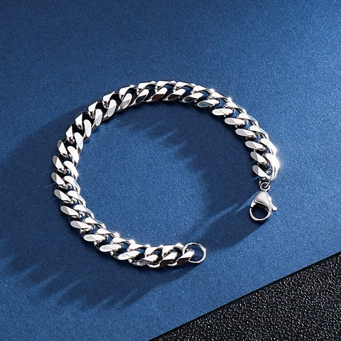 Pulsera De Cadena Cubana Para Hombre De Acero Inoxidable Minimalista Estilo Punk Color Plata Joyería