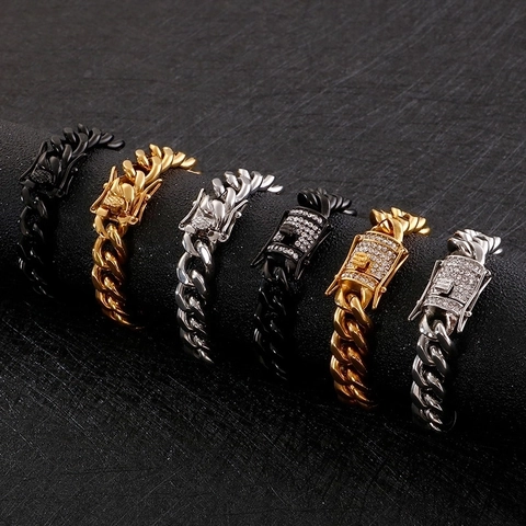 Herren Poliertes Edelstahl Panzerarmband Mit Strassverschluss Hip Hop Streetwear Schmuck
