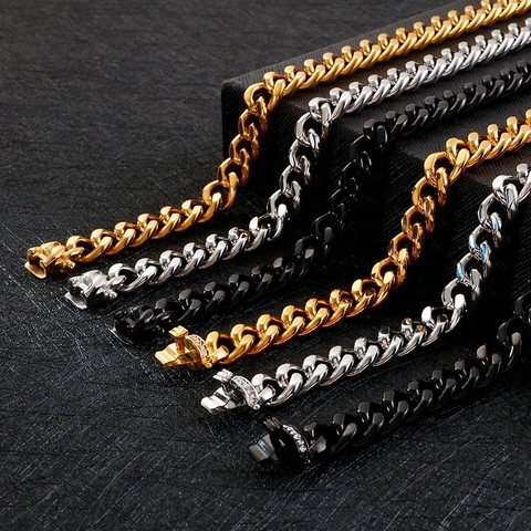 Collana Catena Maglia Cubana Acciaio Inossidabile Chiusura Zircone Intarsiato Gioielli Moda Hip Hop Da Uomo Stile Tendenza