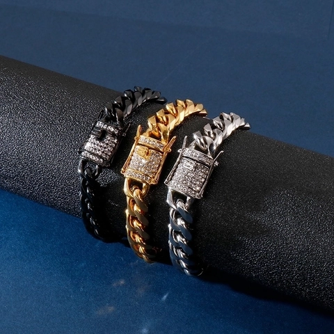 Bracciale A Catena Cubana Da Uomo In Acciaio Inossidabile Hip Hop Con Strass Iced Out Gioielli Punk Streetwear