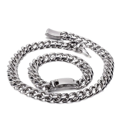 Collar Pulsera De Cadena Cubana Para Hombres Hip Hop Acero Inoxidable Punk Joyería Streetwear Accesorio Atrevido