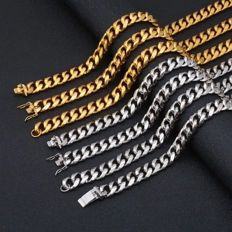 Collana A Catena Cubana Da Uomo Acciaio Inossidabile 316L Hip Hop Streetwear Gioiello Lucido Pesante