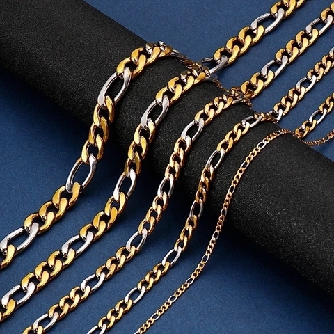 Herren Figaro Gliederkette Edelstahl Vergoldet Zweifarbig Hip Hop Punk Streetwear Schmuck Mode Accessoire Geschenk