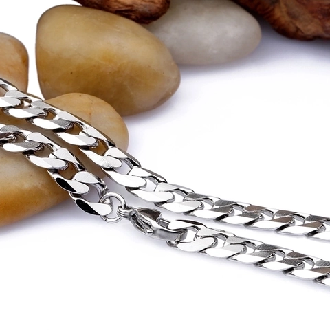 Collar De Cadena De Eslabones Cubanos Para Hombre Acero De Titanio Pulido Plano Joyería Hip Hop