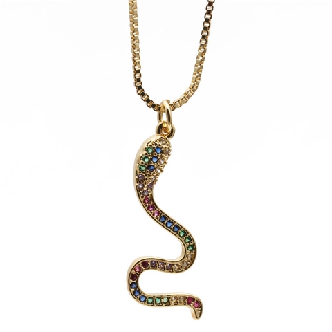 Collana Con Ciondolo A Serpente In Rame Placcato Oro Con Zirconi Cubici Colorati Gioielli Animali Per Donne