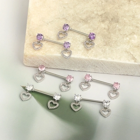 Stainless Steel Nipple Rings Heart Butterfly Wings Cubic Zirconia Barbell Body Piercing Jewelry For Women Fashionable