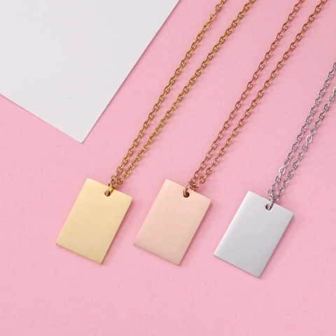 Rectangle Pendant Necklace 304 Stainless Steel Mirror Polished Minimalist Geometric Jewelry For Women Men