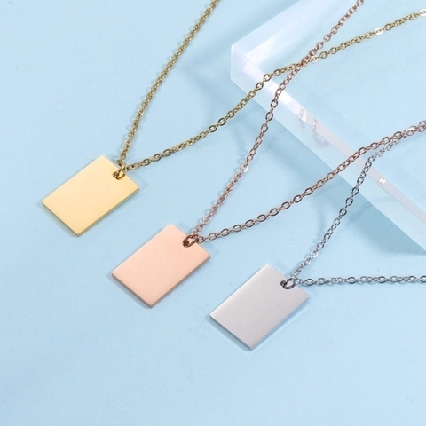 Rectangle Pendant Necklace 304 Stainless Steel Mirror Polished Minimalist Geometric Jewelry For Women Men