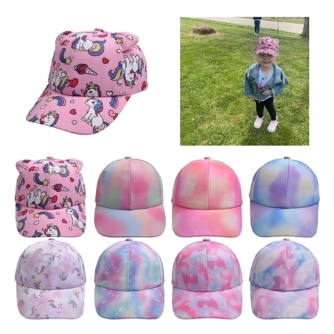 Kids Baseball Cap Cartoon Unicorn Dinosaur Print Gradient Starry Sky Cotton Sun Protection Outdoor Hat For Boys Girls
