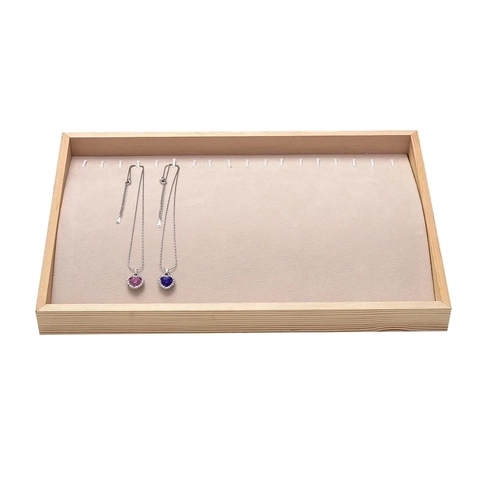 Jewelry Display Tray Wooden Velvet Lining Organizer For Ring Necklace Earring Storage Showcase Rectangular
