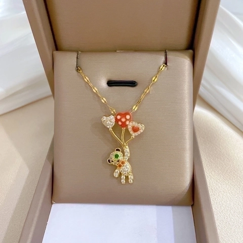 Ballon Beer Hanger Ketting Roestvrijstalen Ketting Koperen Strass Hart Goud Elegante Sieraden Cadeau Voor Vrouwen