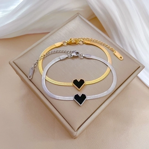 Pulsera De Acero Inoxidable Con Colgante De Corazón Cadena De Serpiente Joyería Vintage Minimalista Para Mujer