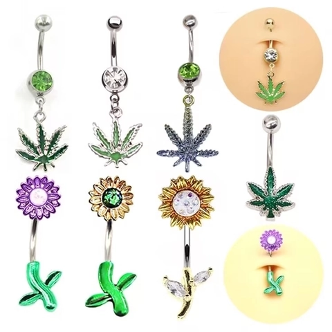 Belly Ring Alloy Rhinestone Sunflower Moon Star Leaf Dangle Navel Piercing Jewelry For Women Stylish Body Decoration