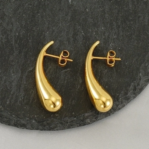Edelstahl Wassertropfen Ohrringe 18K Vergoldet Hochglanzpoliert Minimalistisches Teardrop Design Vintage Stil Für Frauen