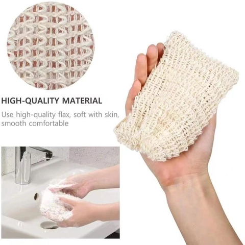Natural Sisal Soap Bag Foaming Net Cotton Linen Drawstring Exfoliating Mesh Pouch For Shower Bath Face Cleansing