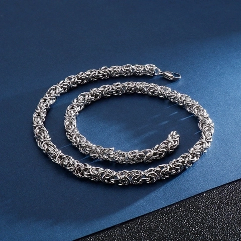 Byzantine Chain Necklace Stainless Steel Round Weave Link Hip Hop Punk Bold Masculine Jewelry Gift For Men Silver Color