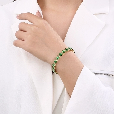 Marquise Geslepen Kleurrijke Zirkonia Open Armband Roestvrij Staal Verguld Bypass Luxe Mode Sieraden Voor Dames
